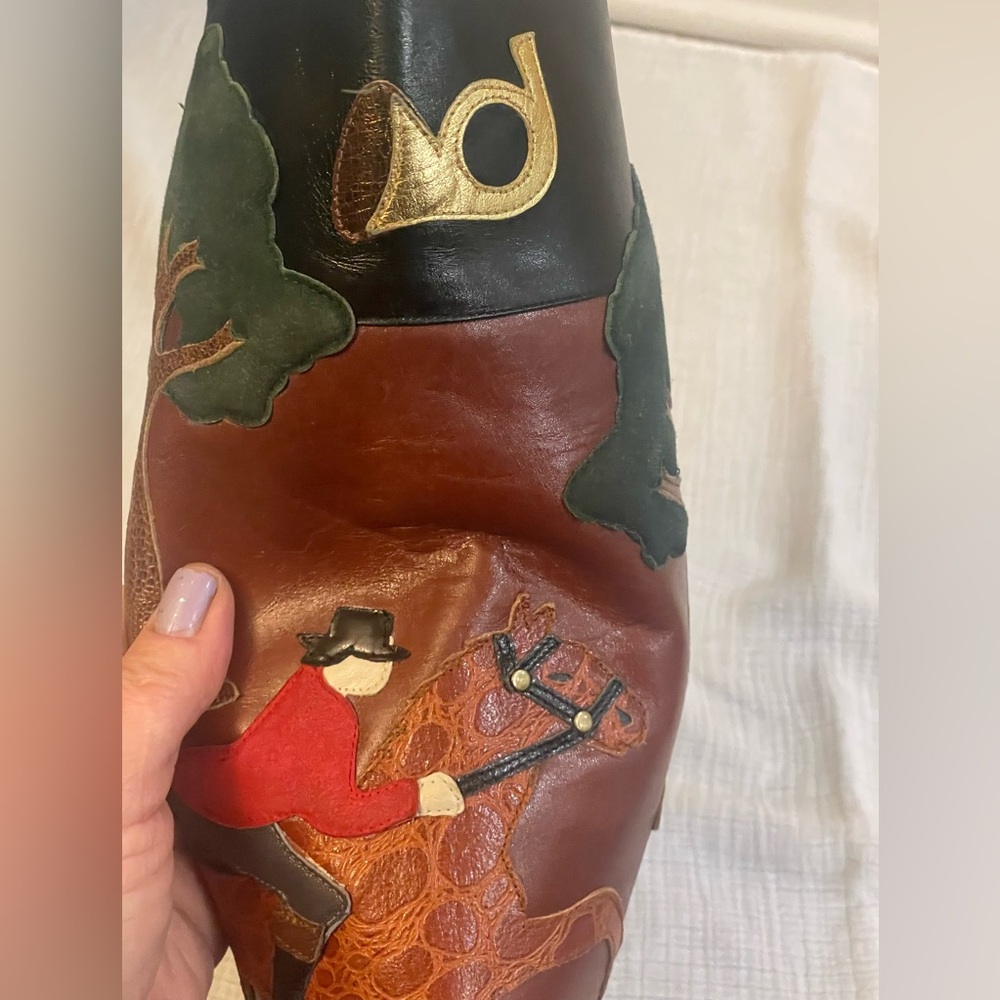 RARE Beverly Feldman Leather & Suede Appliqué Tall Riding Equestrian Boots - Picture 11 of 16